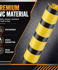 Heavy Duty Forklift Column Protectors Built Tough For Rough Warehouses, High Visibility PVC Rack Guards close-up showing waterproof yellow and black design.