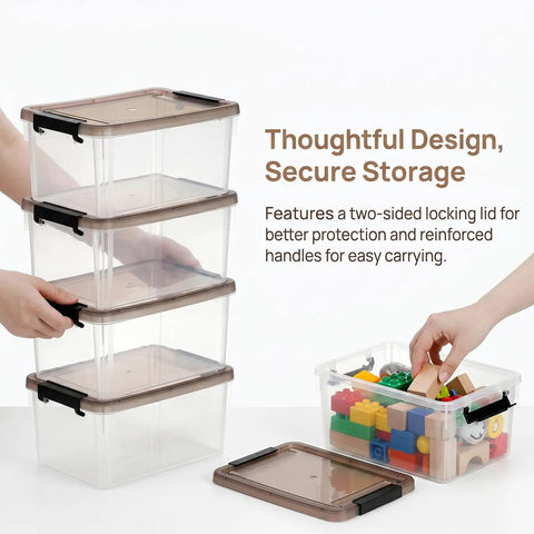 Eight Pack Small Clear Storage Bins With Lids 3.2 Qt Stackable Plastic Storage Containers for Organizing Toys and Office Supplies