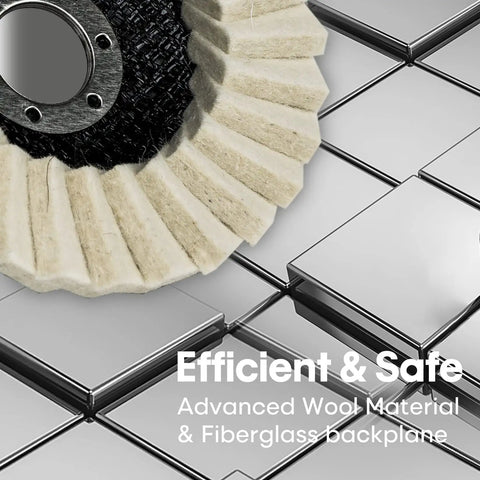 Close-up of Six Pack Felt Flap Discs For Angle Grinder Four And A Half Inch By Seven Eighths Inch Arbor Premium Wool Buffing Wheel Pad