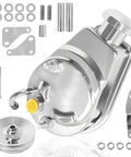 Chrome Power Steering Pump Comes With Double Groove V-Belt Pulley Key Way Shaft Bracket Kit For Chevy GM SBC 265-400 Classic Muscle Cars