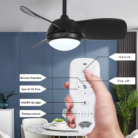30 Inch Matte Black Ceiling Fan With Lights, Silent Reversible Motor, Remote Control, Dimmable LED Lighting in room setting