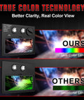 Comparison of welding views through an Auto Darkening Welding Helmet With True Color View And Light Lens Top Optical Clarity 1 1 1 2 Wide Field Of View Shade 9 To 13 Pro Grade Welding Mask With Durable Hood And Gloves Included For MIG TIG And Stick and a traditional lens, showing better clarity.