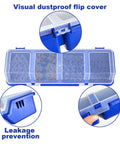 Close-up of Six Piece Screw Organizers With Lids Plastic Stackable Hardware Bins featuring blue color and visual dustproof cover.