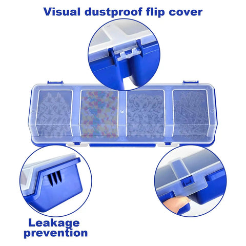 Close-up of Six Piece Screw Organizers With Lids Plastic Stackable Hardware Bins featuring blue color and visual dustproof cover.