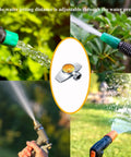 360 Degree Metal Spot Sprinkler for Small Gardens and Lawns showing water pressure adjustment and spray coverage.