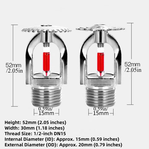 Heavy Duty Fire Sprinkler Head 5 Pack 68C 155F Automatic Temperature Trigger with glass bulb, DN15, 52mm height, chrome finish.