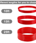 Different lengths of 25 Foot Beer CO2 Gas Line Kit for Homebrew and Kegerator, shown in 10ft, 15ft, and 25ft red tubing sizes.
