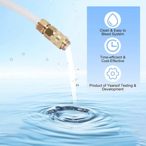 Hydraulic Steering Bleed Kit For Boats With Leak-Proof Cap and Quick-Connect Bottle Thread brass nozzle pouring water