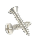 #5 X 5/8 Inch Nickel Oval Head Phillips Wood Screws Pack Of 25 Self Tapping Steel Fasteners For Cabinetry And Trim Work on white background.