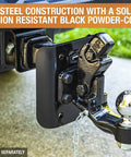 Three Position Adjustable Pintle Hook Mount Hitch For 2 Inch Trucks attached to vehicle, showing steel construction and black finish