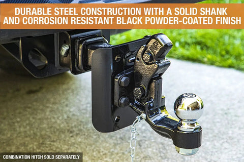 Three Position Adjustable Pintle Hook Mount Hitch For 2 Inch Trucks attached to vehicle, showing steel construction and black finish