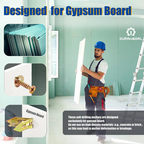 Worker installing drywall with Self Drilling Drywall Anchors With Screws Kit 200 Pcs Heavy Duty Metal Expansion Anchors