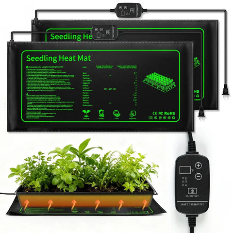 Heat Mats For Plants With Thermostat Controller Two Pack 10 By 20 Inches Graphene Heating Technology Energy Saving Green Adjustable Temp