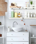 Stylish bathroom with 4 Pack Wooden Slatwall Shelves With 8 Metal Hooks Built To Last And Garage Ready For Quick Setup