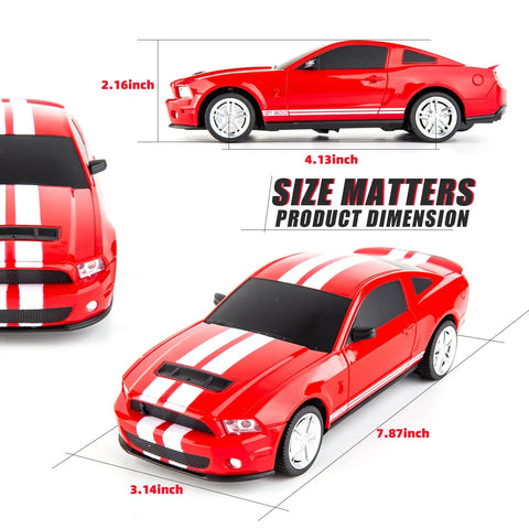 Remote Control 1/24 Scale Ford Mustang Shelby GT500 RC Car, Dope 15 KMH Speed, Turbo Off Road Style dimensions view