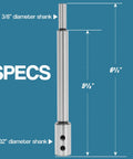 Professional Grade 10 Inch Forstner Bit Extension With 3 8 Inch Shank showing shank sizes and specifications for deep woodturning.