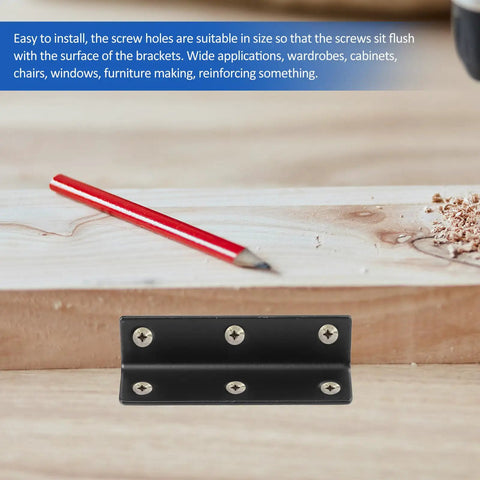 Heavy Duty Stainless Steel Corner Shelf Brackets 4 Pack L Shaped 90 Degree Right Angle Braces shown with pencil