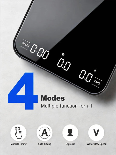 Close-up of Mini Coffee Scale Digital With Four Modes 0.1g Precision Touch Screen LED Display 2099g Max Capacity