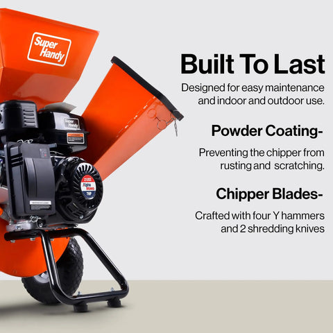 Heavy Duty Wood Chipper Shredder Mulcher 7HP 3 Inch Capacity with side chute and rust-resistant orange design