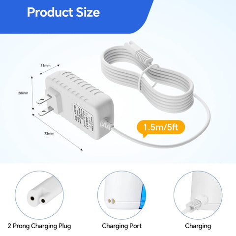 Charger For Water Flosser WP360 WP360W WP462 WP462W WP450 WP450W WP465 WP440 WF13CD010 WP13 WP100 Two Prong 3V Power Adapter Cord