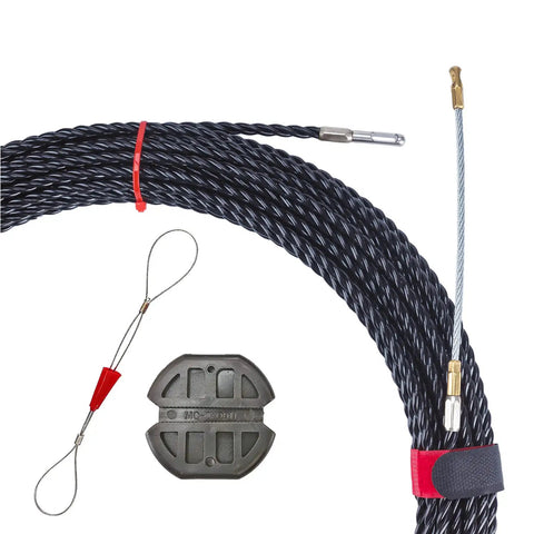 Polyester 3 Core Braid Fish Tape With Changeable Leader Tip No Rust 6mm Diameter Cable Puller 50ft Length Lightweight Durable