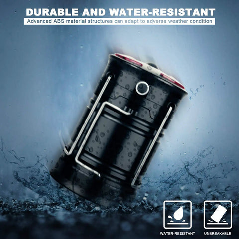 Water-resistant Two Pack USB Rechargeable Camping Lanterns 2-In-1 LED Hurricane Lights submerged in water highlighting durability