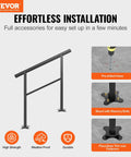 Heavy Duty Aluminum Outdoor Stair Handrail Rock Solid Deck Railing Adjustable Angles Supports Two To Three Steps Includes Knockout Mounting Kit Porch Safety Bar with installation details and accessories.