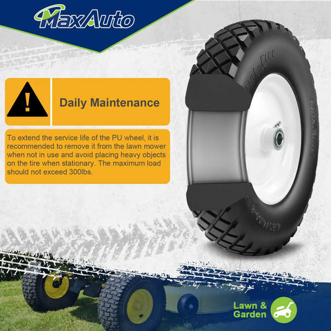 4.80/4.00-8 Flat Free Tire And Wheel With Grease Fitting, 3 Inch Centered Hub, 3/4 Inch Bearings, 300 Lb Load