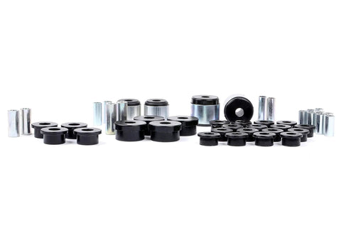 Quality Solid Rear Suspension Bushing Kit For 2001 To 2007 Subaru Impreza includes various polyurethane mounts and steel hardware.