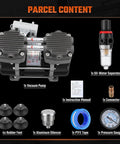 Heavy Duty Two Stage Vacuum Pump 50 Liters Per Minute Oilless Lab Medical Suction with accessories displayed.