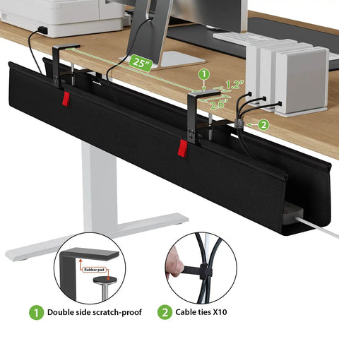 Huge 48 Inch Under Desk Cable Management Tray With Clamp Or Screw Mount No Drill Setup Holds Up To 70 Lbs Fabric Wire Organizer