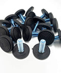 20 Pack Adjustable Furniture Leveling Feet With M8 Threaded Screws Black Rubber Base, showing rubber grips and metal screws.