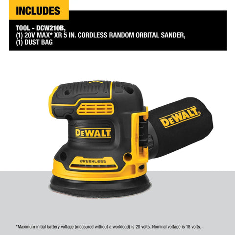 20V Max Brushless Orbital Sander Tool Only With Variable Speed Control 8000 To 12000 OPM Low Profile Body Replaceable Pad