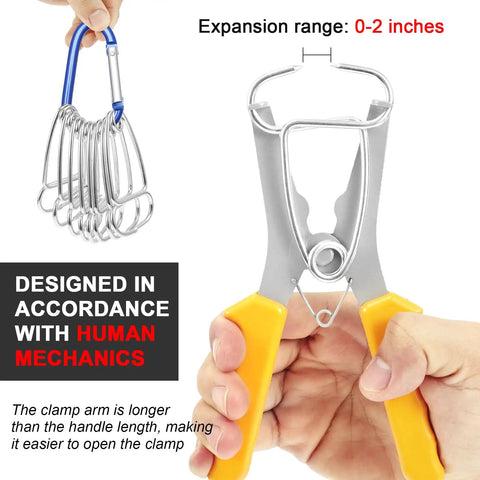 Get A Sweet Deal On This 18Pc Miter Spring Clamp And Pliers Kit, Made With Premium Stainless Steel For Tough Woodworking Jobs, Includes Carabiner Hooks Plus Storage Ring To Keep Your Tools Neat And Ready For Any Project Right Now. Stainless steel spring clamp pliers with yellow handles, 0-2 inch expansion