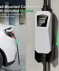 Road Trip Ready Portable EV Charger With 32 Amp Level Two Fast Charge Power Via 240 Volt NEMA 14-50 Socket For Tesla Models S X 3 Y And All NACS Rides Built Tough Plug And Play Ease with wall mount and charging cable.