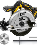 Top Tier 6 1 2 Inch Cordless Circular Saw With Brushless Motor And 8000 Rpm showing blade, handle, and base for woodworking tasks.