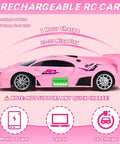 Pink Remote Control Car For Girls With Rechargeable Battery High Speed Drift RC Toy One Eighteenth Scale Dazzling Headlights