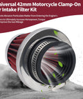 Universal 42mm Air Filter for Pod and 150cc to 250cc motorcycles and ATVs, dust protection and airflow enhancement, close-up view