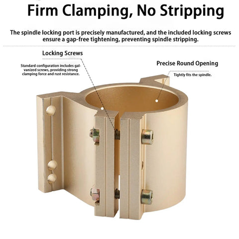 Heavy Duty CNC Router Spindle Clamp Bracket 65Mm 80Mm Frame with precise round opening and locking screws for firm clamping.