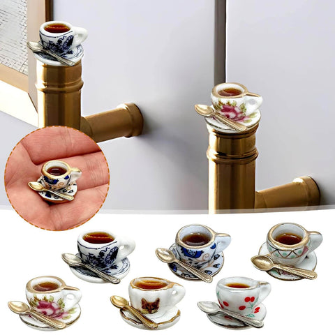 Six Pack Tea Cup Door Hinge Heads Decorative Toppers Set For Unique Home Kitchen Decor Miniature Delicate Tea Cup Hinge Pins