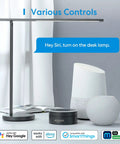 Smart LED Desk Lamp With Tunable White, Hands-Free Voice And App Control next to smart speakers for HomeKit and Alexa