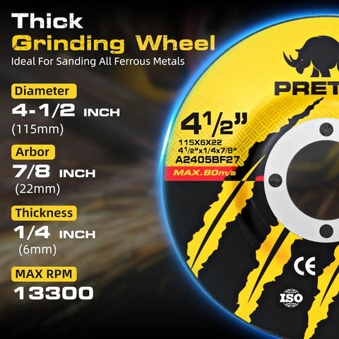 Ten Pack Of Four And A Half Inch Metal Grinding Wheels For Angle Grinders Featuring Industrial Grade Aluminum Oxide Thick wheel 4-1/2 inch.
