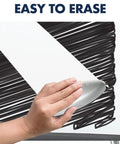 Hand erasing marker from a Melamine Presentation Easel With Whiteboard And Flipchart, 3 By 2 Feet, Gray Frame, Non Magnetic Surface