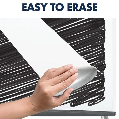 Hand erasing marker from a Melamine Presentation Easel With Whiteboard And Flipchart, 3 By 2 Feet, Gray Frame, Non Magnetic Surface