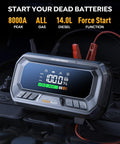 12 In 1 Jump Starter With Air Compressor 8000A Peak 160 PSI Tire Inflator 65W Fast Charge Portable Car Battery Booster display