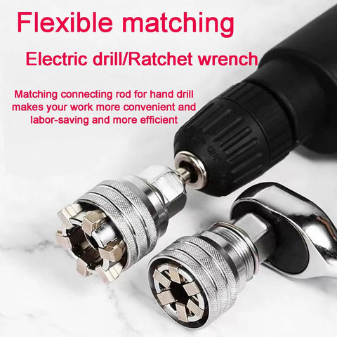 Adjustable Universal Socket Wrench Tool Set for 10mm to 19mm nuts with drill and ratchet attachment