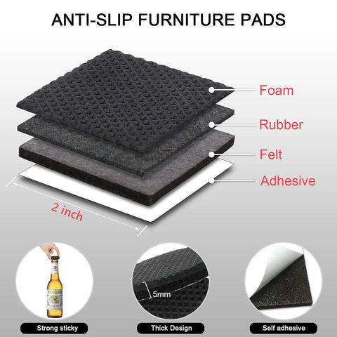 Non Slip Furniture Pads 24 Pack 2 Inch Floor Protectors for Hardwood Tile Laminate with self-adhesive rubber foam layers.