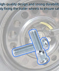 12 Set Trailer Wheel Studs With Nuts For Lippert Axles 3500 To 4400 Lb, 1/2-20 UNF Thread, highlighted in front of trailer wheel