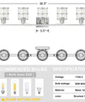 Five Light Bathroom Vanity Light Fixtures With Clear Glass Shades And Brushed Nickel Finish dimensions and specifications.