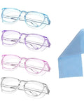 Four Pack Clear Safety Glasses Anti Fog Nursing Goggles Anti Scratch Square Protective Eyewear With No Sweat Side Shields And Cleaning Cloth For Women Men Lab Work And Everyday Use, with cleaning cloth